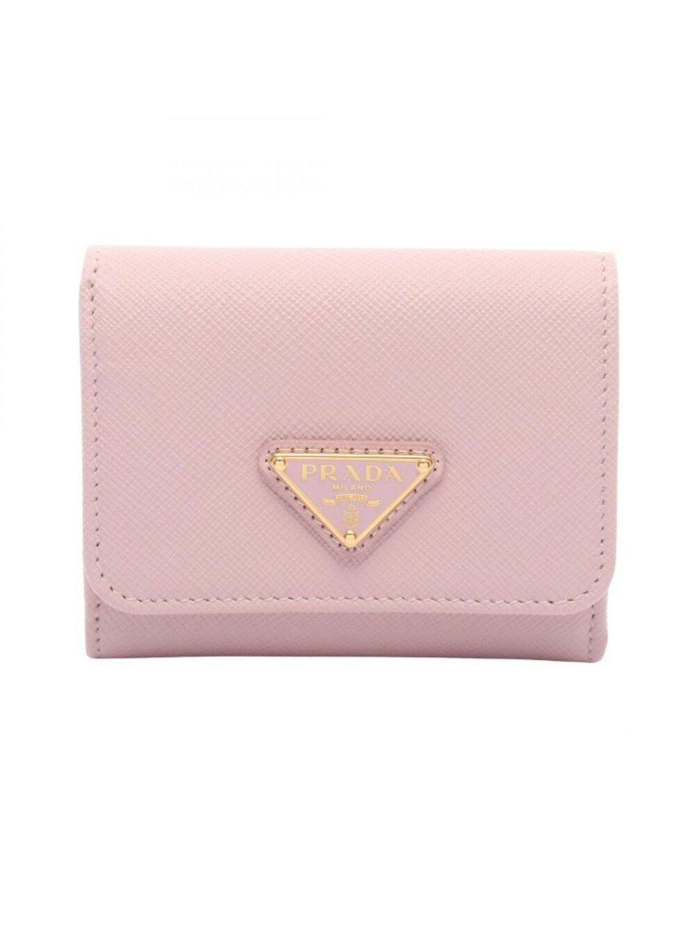 Prada Trifold Wallet Saffiano Bocche Light Pink Leather Triangle Logo